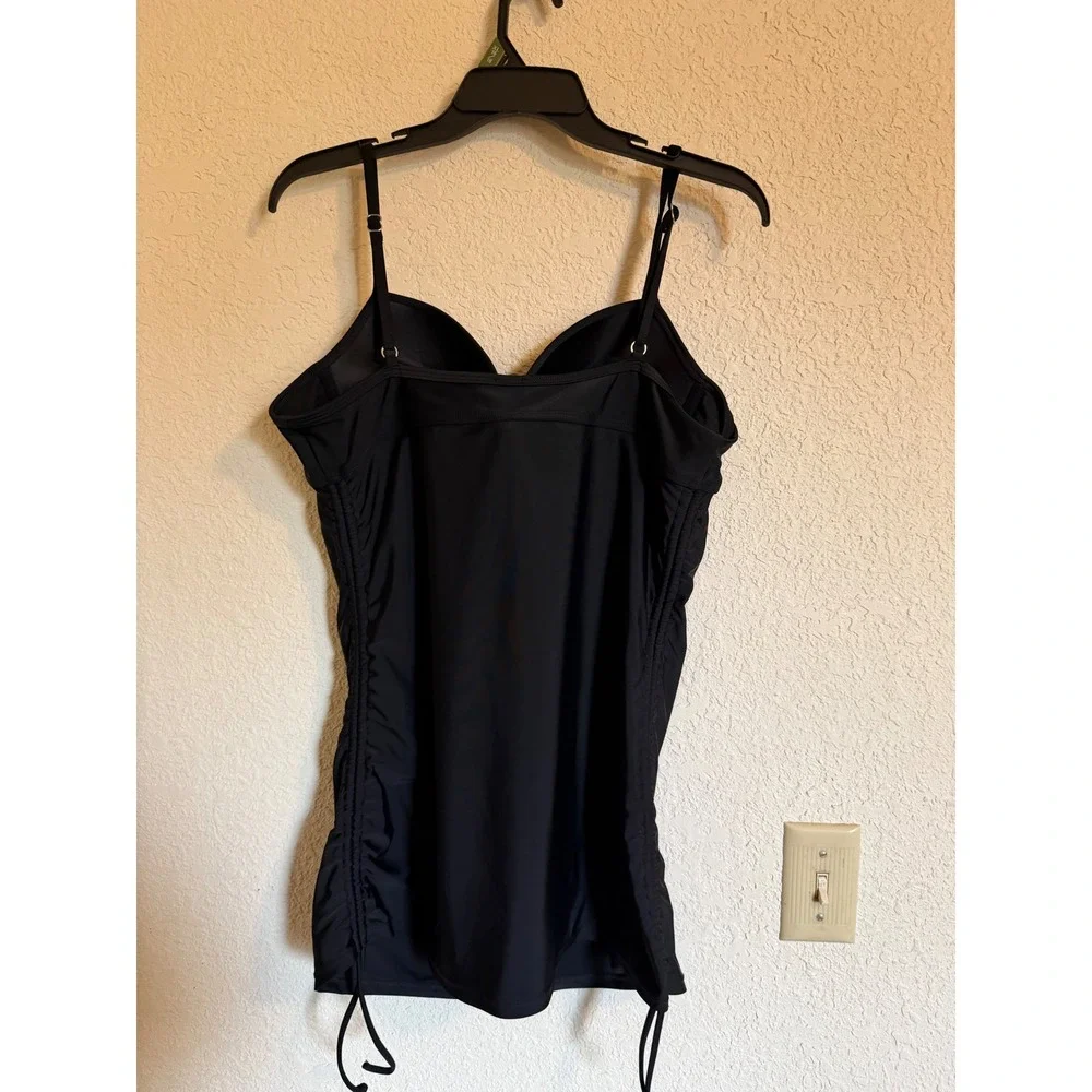 Love Your Assets Spanx Black Ruched Tankini Top Underwire XL beach vacation
